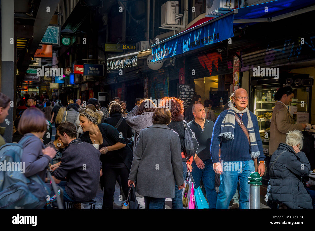 Melbourne-Café und Restaurant Hub Centre Place Stockfoto