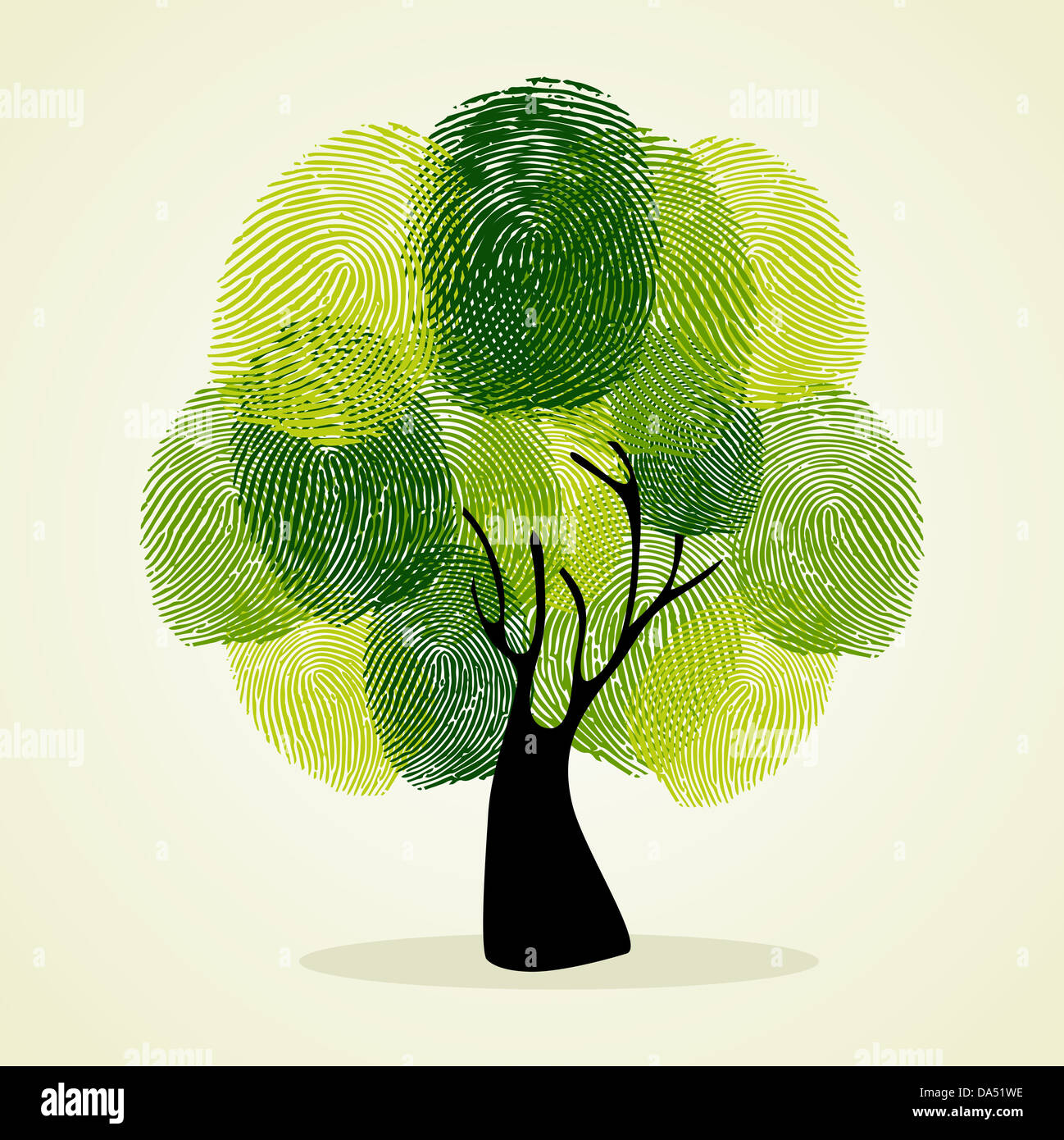 Go Green Identität Fingerabdrücke Baum Abbildung. Vektor-Datei geschichtet für einfache Handhabung und individuelle Farbgebung. Stockfoto