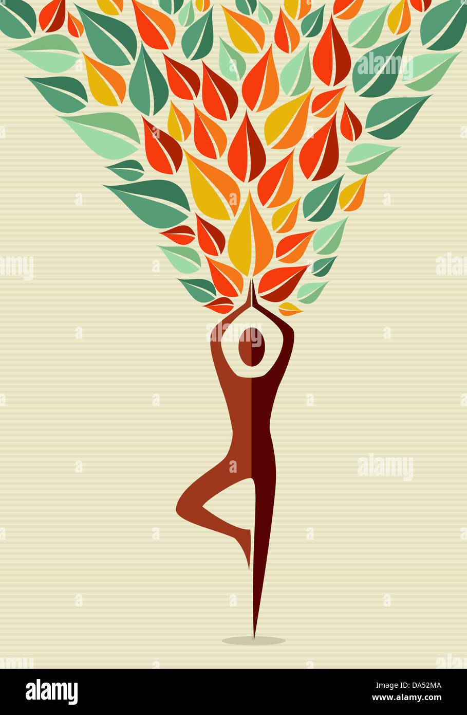 Baum-Design lässt menschliche Gestalt-Yoga-Übung. Vektor-Datei geschichtet für einfache Handhabung und individuelle Farbgebung. Stockfoto