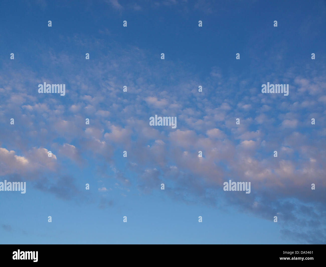 Blauer Himmel mit vielen kleinen Wolken fotografiert an der Algarve, Portugal Stockfoto