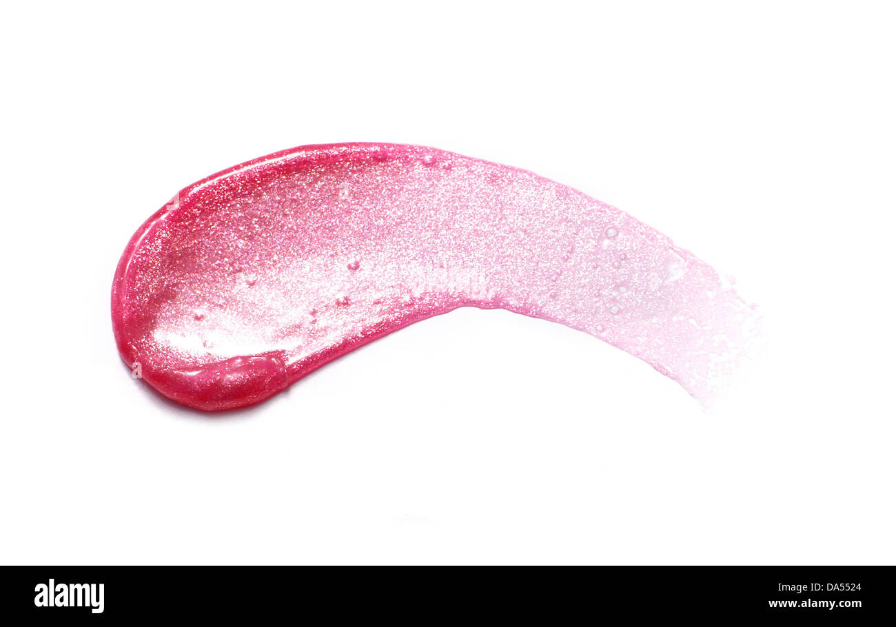 Rosa Lip Gloss Sweep ausgeschnitten auf weißem Hintergrund Stockfoto