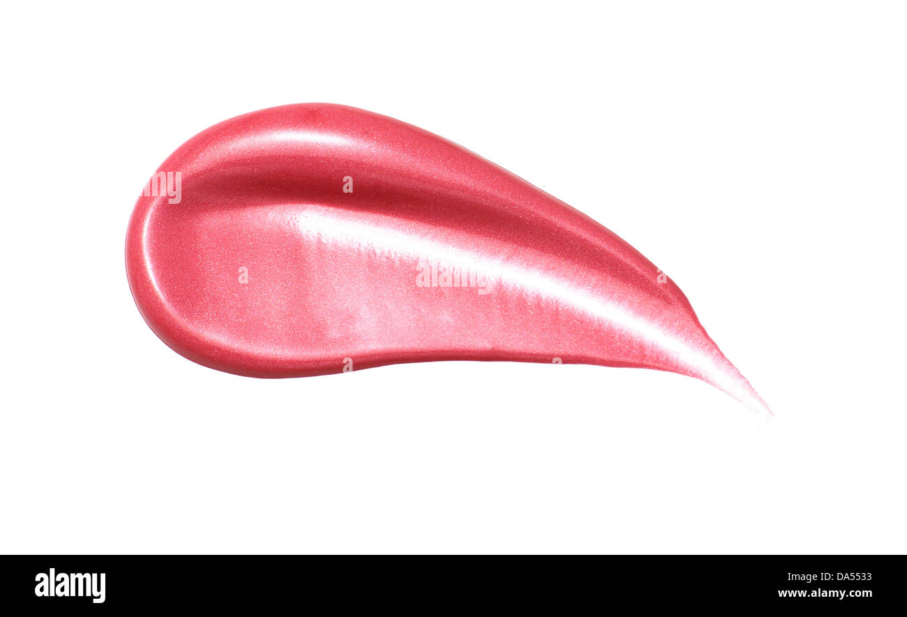 Rosa Lip Gloss Sweep ausgeschnitten auf weißem Hintergrund Stockfoto