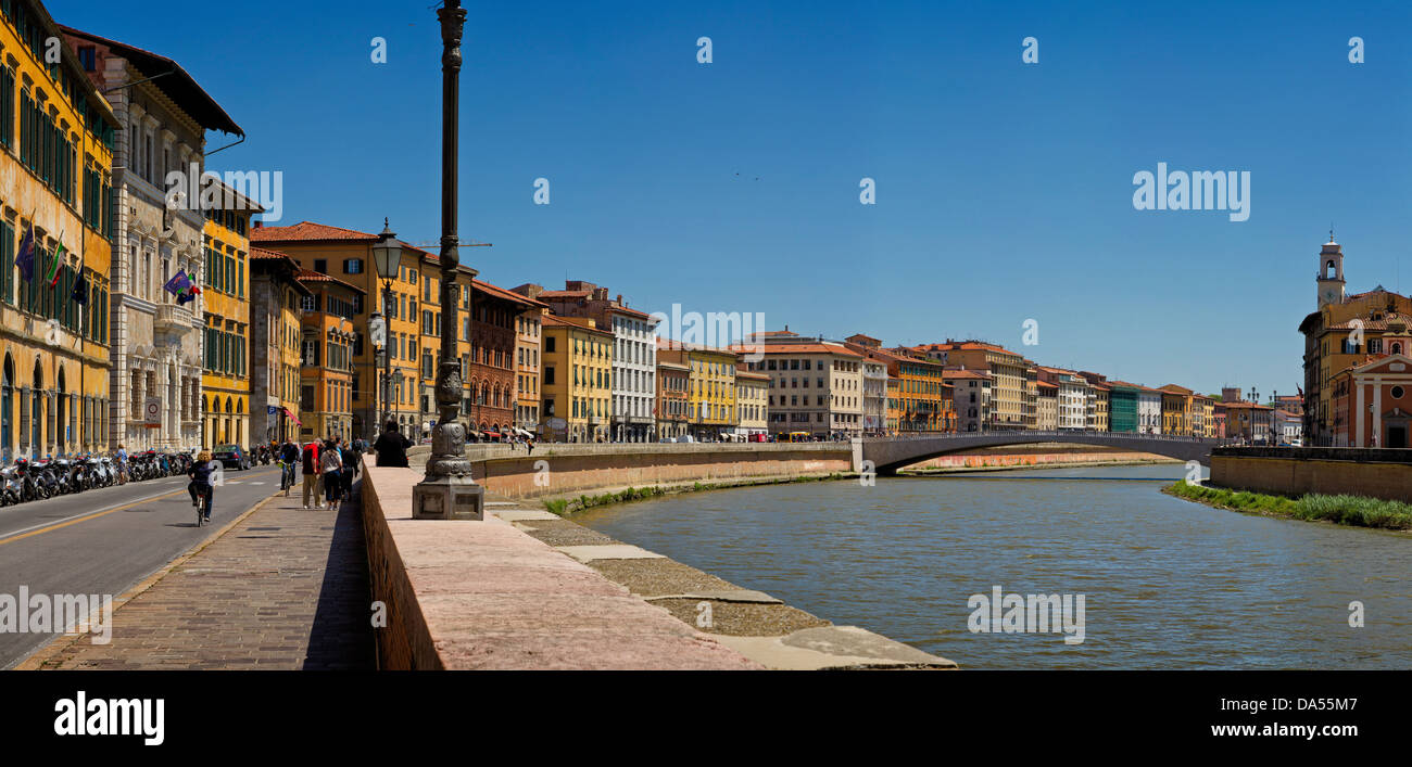 Pisa, Italien, Europa, Toskana, Toscana, Gebäude, Bau, Fluss, Fluss, Stockfoto