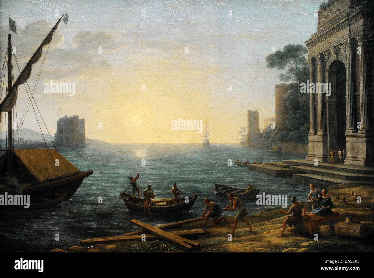 Claude Lorrain (1600-1682). Französischer Maler. Seehafen bei Sonnenaufgang, 1674. Alte Pinakothek. München. Deutschland. Stockfoto