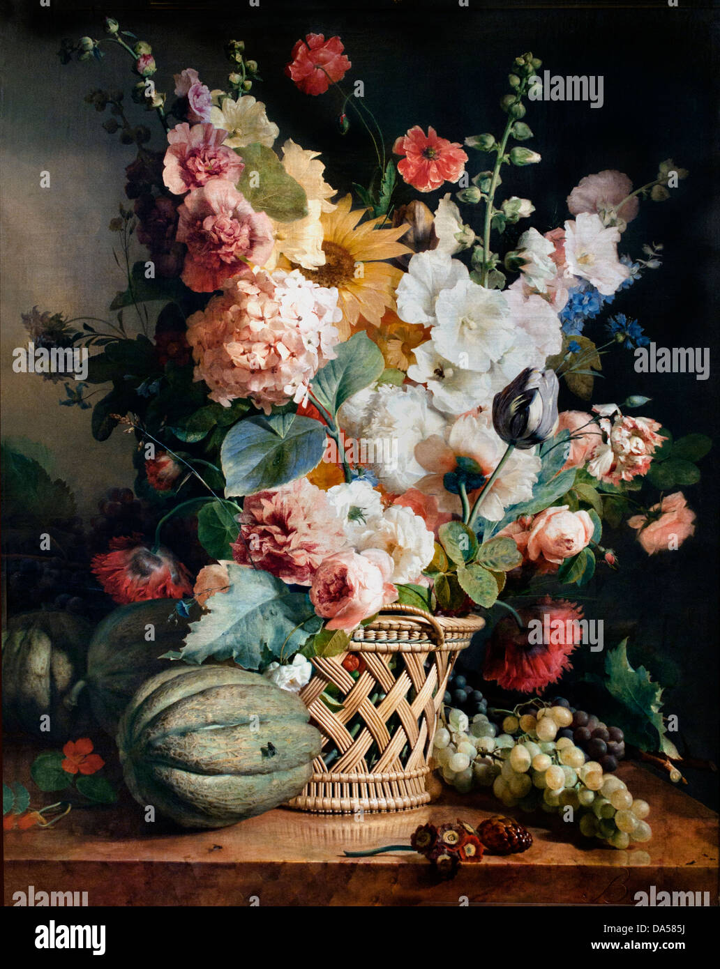 Obst und Blumen in einem Weidenkorb 1810 Antoine Berjon 1754-1843 Frankreich Französisch Stockfoto