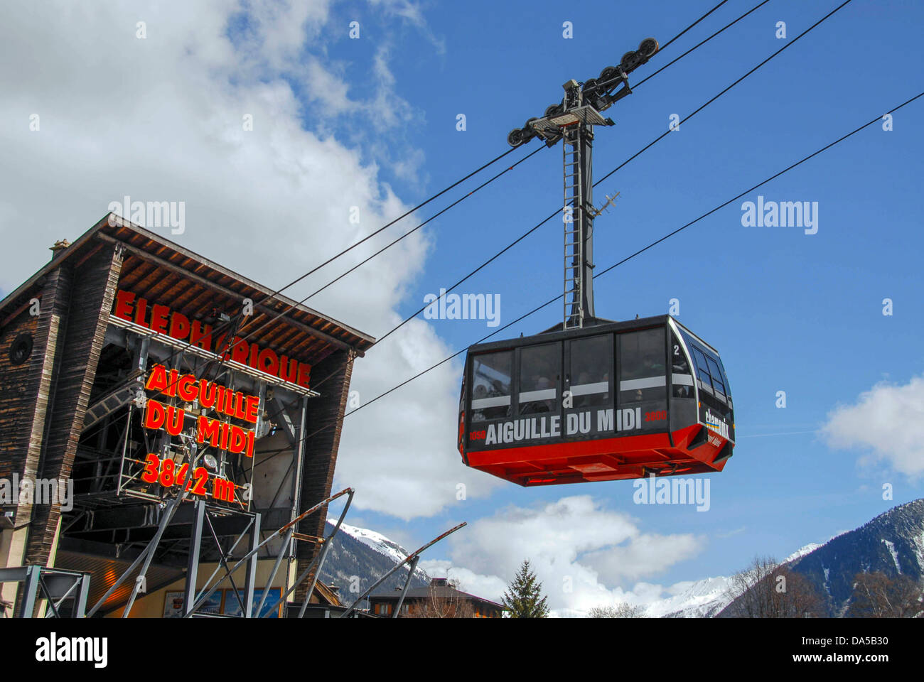 Aiguille du Midi Seilbahn Chamonix-Mont-Blanc Stockfoto