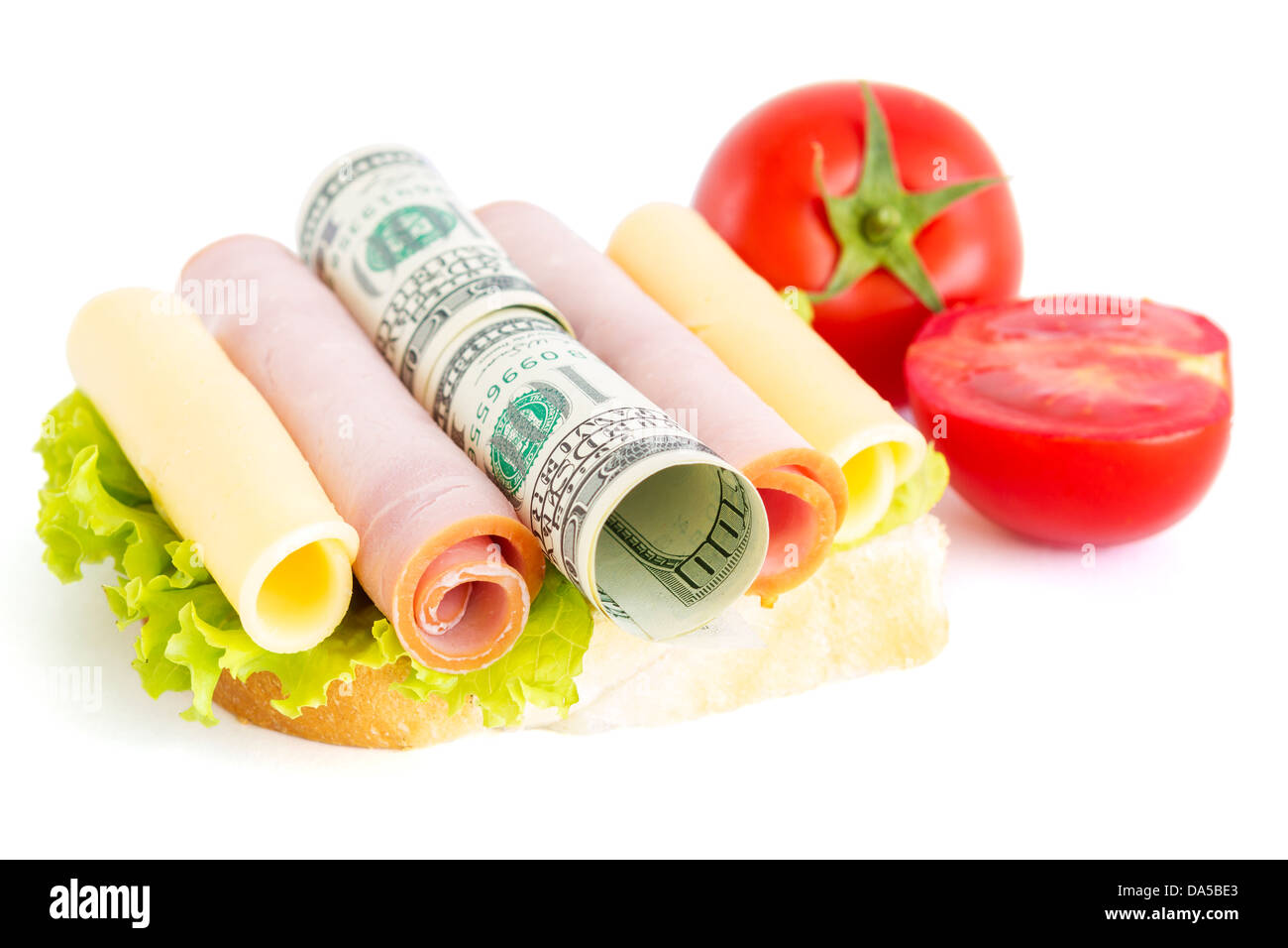 Teure Sandwich. Kosten für Lebensmittel Stockfoto