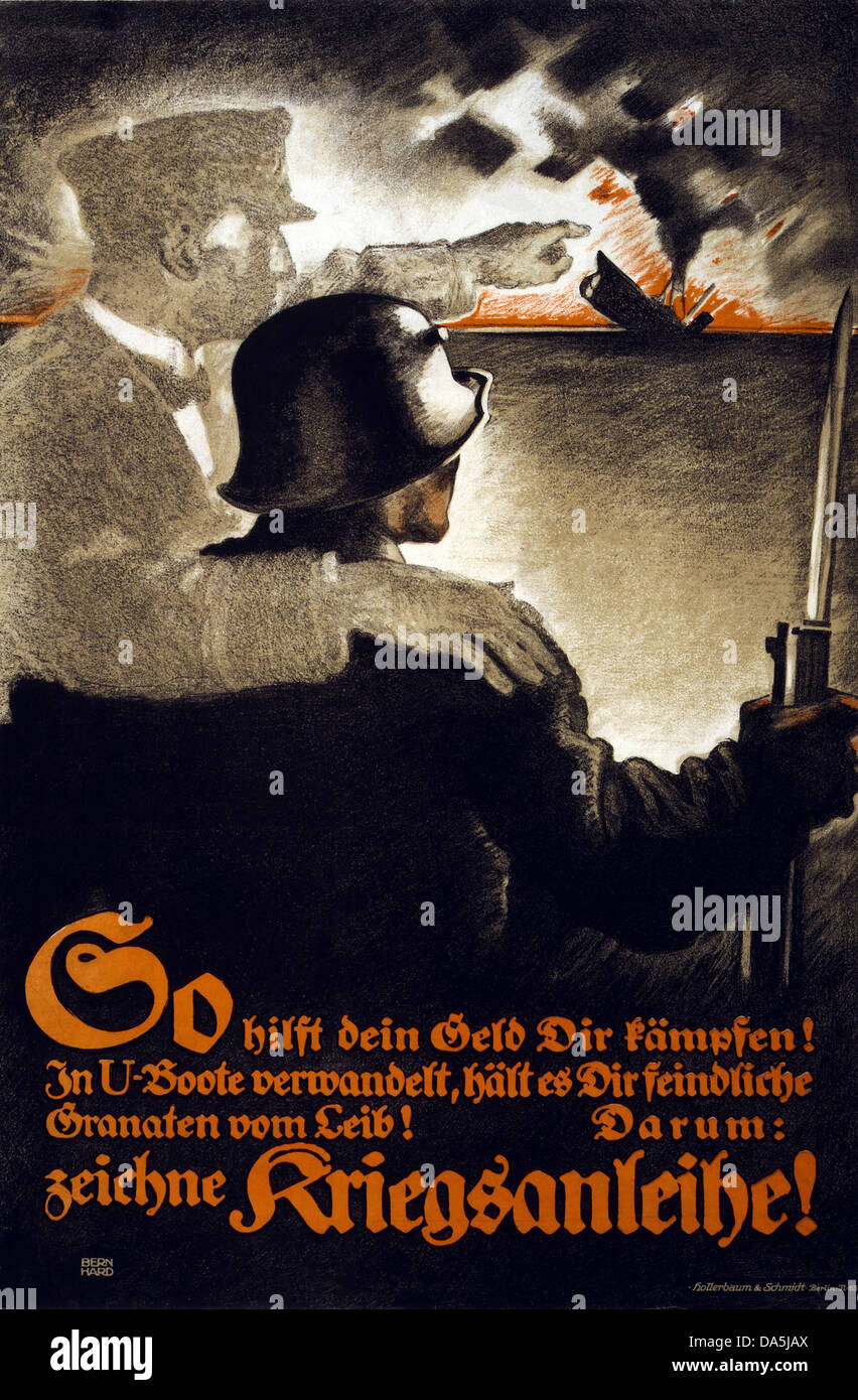 Erster Weltkrieg, WWI, Weltkrieg, Weltkrieg, Krieg, Europa, Propaganda, Poster, Deutschland, Europa, Deutsch, Propagandaplakat, Geist, Stockfoto