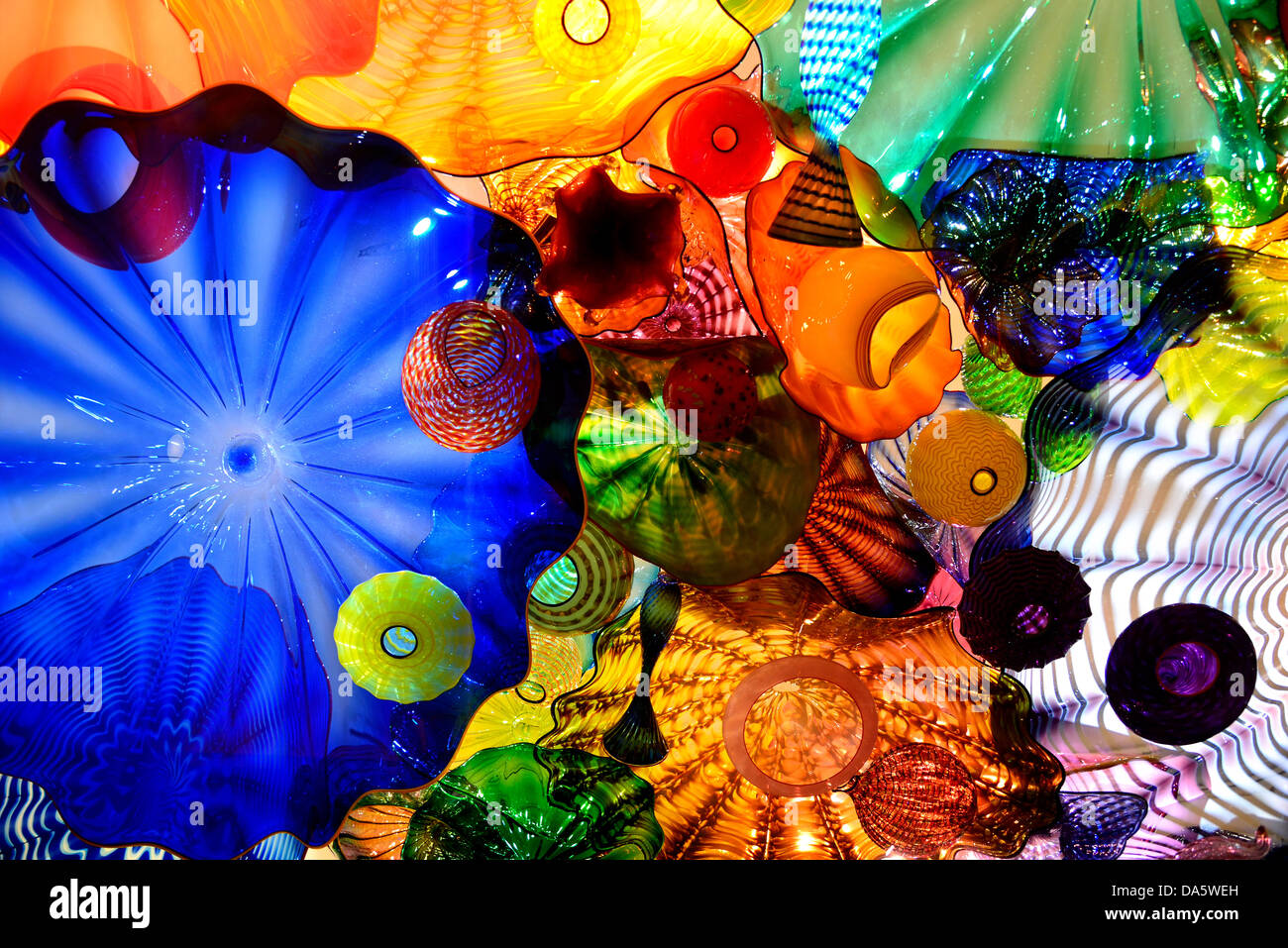 Kunst-Brille von Dale Chihuly im Display. Chihuly Garten und Glas, Seattle, Washington, USA. Stockfoto