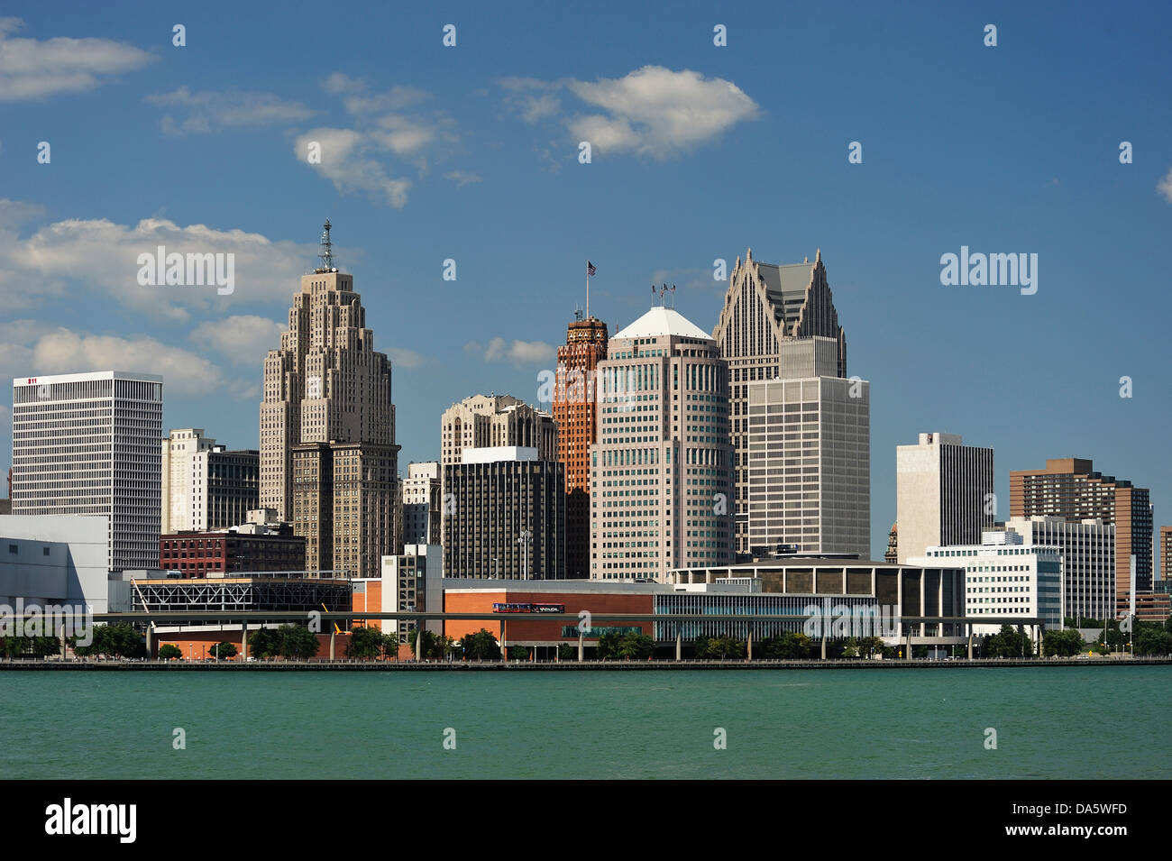 Detroit, Detroit River, Fluss, Financial District, Great Lakes, internationales Riverfront, Michigan, USA, Mittlerer Westen, Reisen, USA, Unite Stockfoto