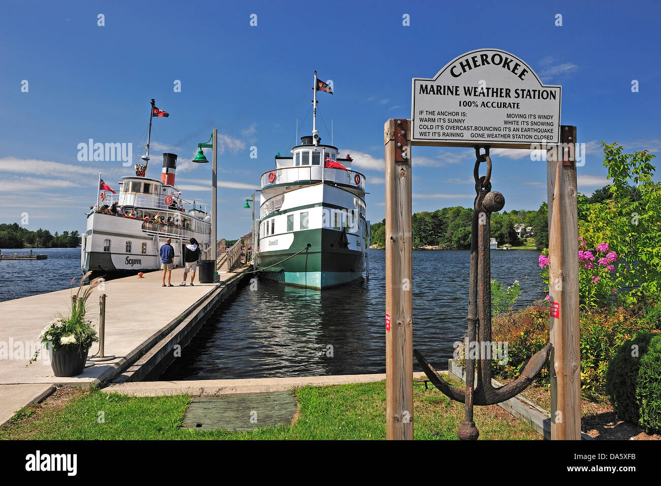 Dampfschiff, Boot, Segwun, Lake Muskoka, See, Ontario, Kanada, Gravenhurst, Dock, Cherokee, Marine, Wetterstation, Dock, Tourist Stockfoto