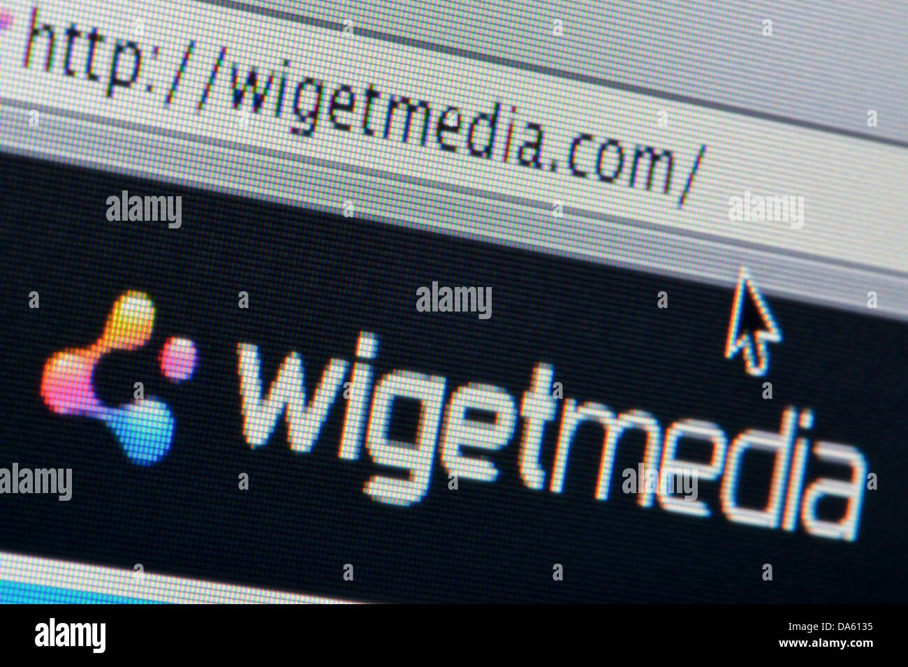 Nahaufnahme des Wiget Media Logos wie auf ihrer Website zu sehen. (Nur zur redaktionellen Verwendung: print, TV, e-Book und redaktionelle Webseite). Stockfoto