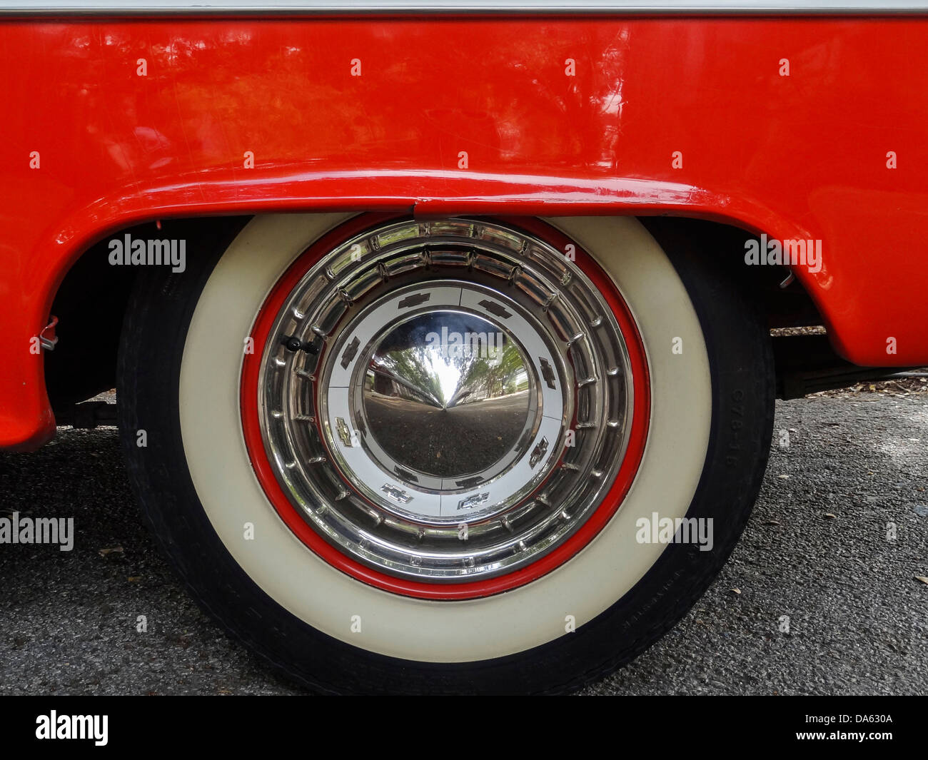 1955, Oldtimer, Chevrolet Bel Air, General Motors, New Braunfels, alt, Auto, rot, weiß, Texas, USA, USA, Amerika, Stockfoto