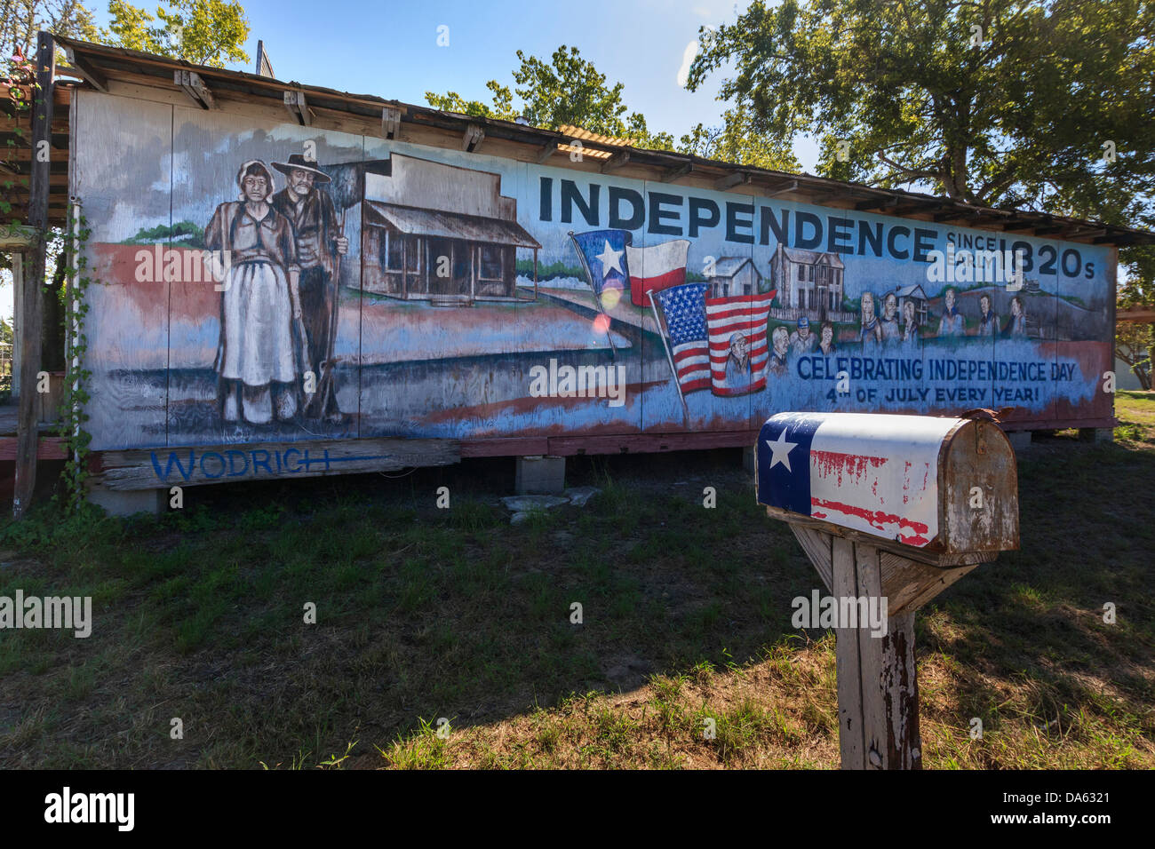 Kunstatelier, Brenham, Unabhängigkeit, Wandbild, älteste, Geschäftshaus, Texas, USA, USA, Amerika, Woodrich, Wandbilder Stockfoto