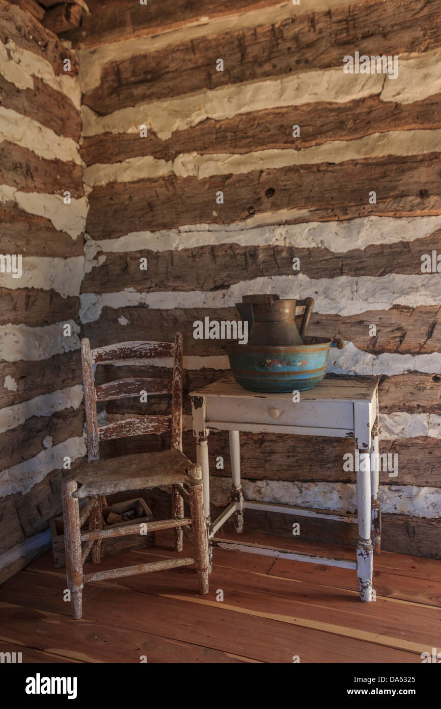 Unabhängigkeit, Interieur, Blockhaus, Holz, Hütte, Seward, Plantage, Texas, USA, USA, Amerika, Stockfoto