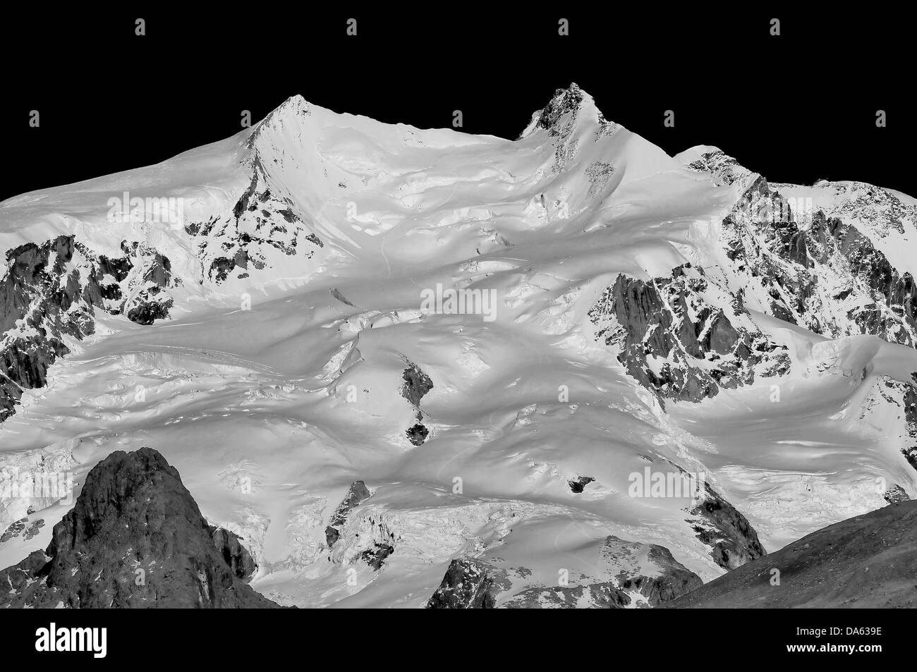 Der zweite höchste Berg in Westeuropa, dem Monte Rosa in der Südschweiz oberhalb von Zermatt.  Die Kletterer leiten Sie an die Stockfoto