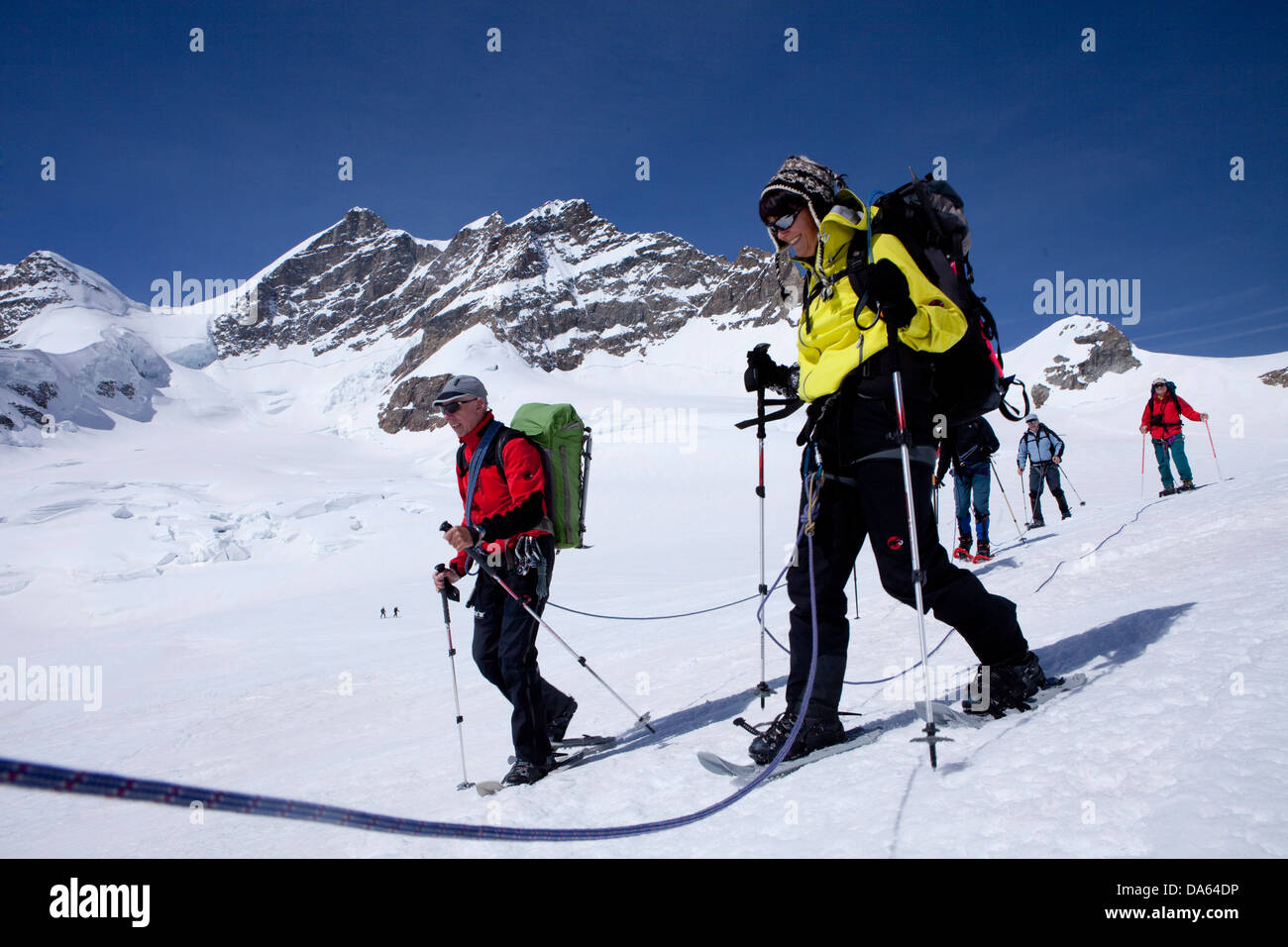 Schnee Schneeschuh-Tour Schneeschuh-Tour, Tour, Bergtour, Jungfraujoch, Berg, Berge, Gletscher, Eis, Moräne, Kanton Bern, Val Stockfoto
