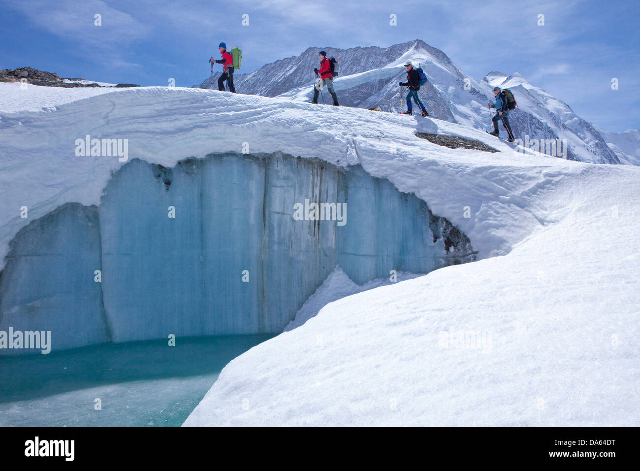 Schnee Schneeschuh-Tour Schneeschuh-Tour, Tour, Bergtour, Ort, Konkordia, dreieckigen Horn, Berg, Berge, Gletscher, Eis, Morai Stockfoto