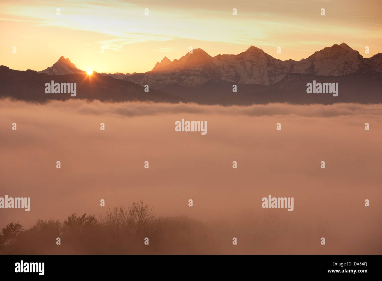 Ansicht, Meer von Nebel, Nebel, Gürbetal, Berner Alpen, Herbst, Berg, Berge, Hasli, Riggisberg, Gantrisch, Kanton Bern, Berner Stockfoto