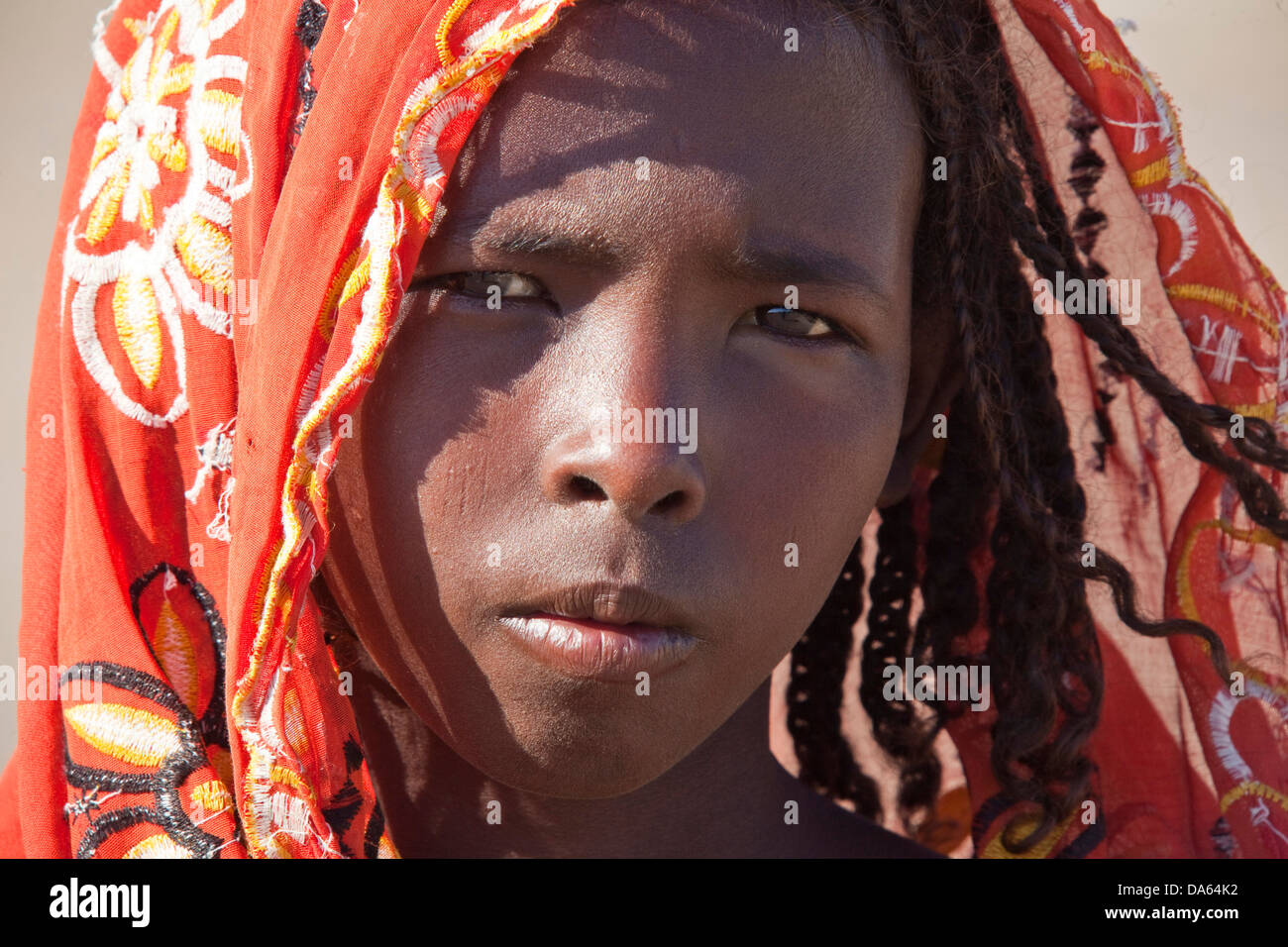 Mädchen, Abbesee, Dschibuti, Afrika, Landwirtschaft, Kind, Kinder, Kopftuch Stockfoto