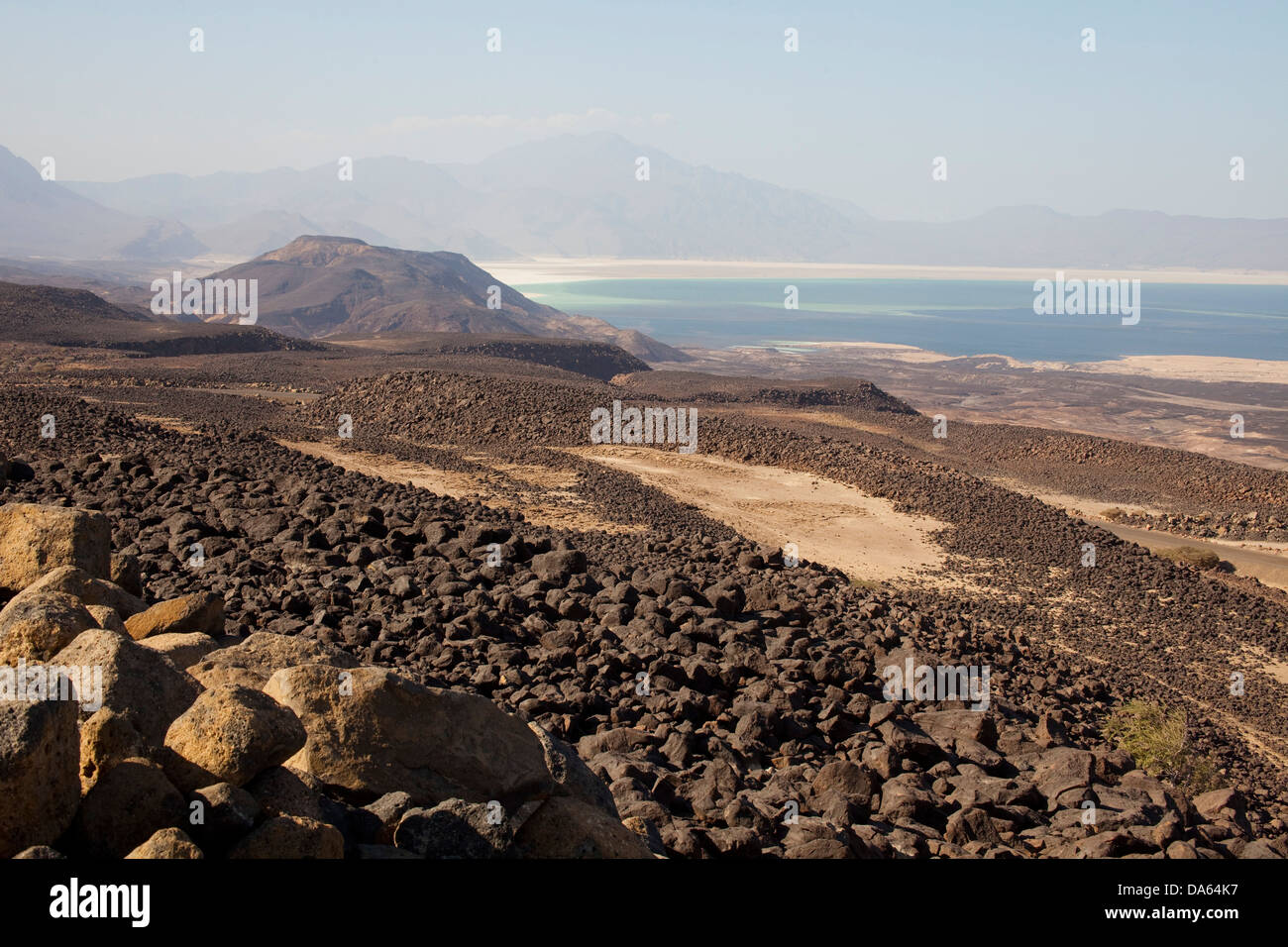 See, Assal,-155 m, tiefster Punkt, Afrika, Berg, Berge, Landschaft, Landschaft, Dschibuti, Landschaft, Landschaft, Stockfoto