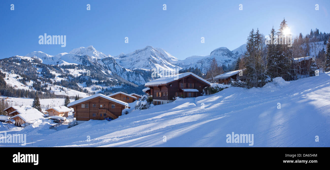 Lauenen, Winter, Dorf, Kanton Bern, Berner Oberland, Eis, Hütte ...