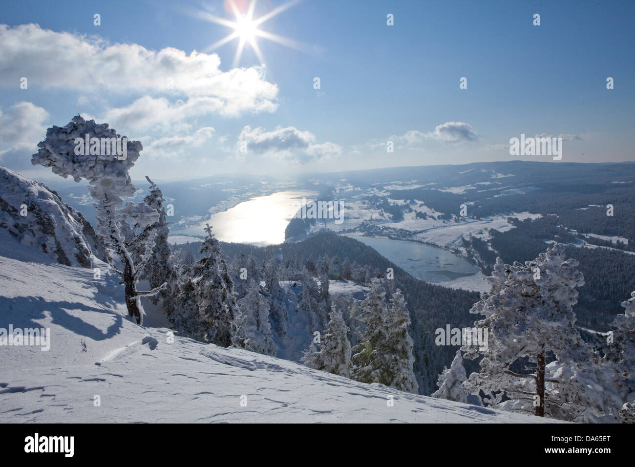 Dent de Vaulion, Valle de Joux, anzeigen, Lac de Joux, Berg, Berge, Landschaft, Landschaft, See, Seen, Winter, Kanton, VD, Vau Stockfoto