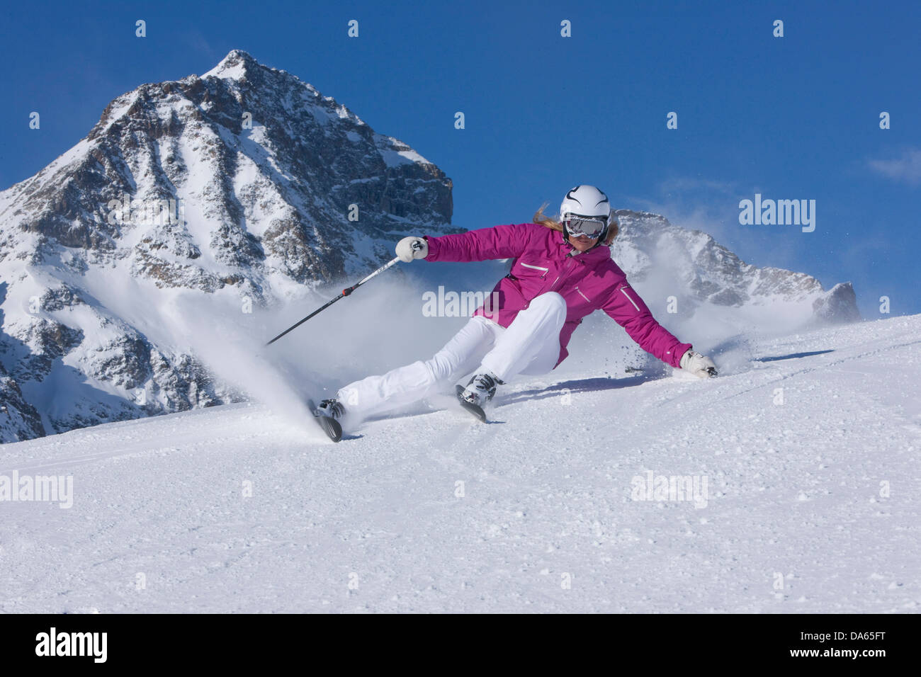 Skifahren, Wintersport, Ski Gebiet Corviglia, Ski, Skifahren, Wintersport, Carving, Winter, Sport, Freizeit, Freizeit, Abente Stockfoto