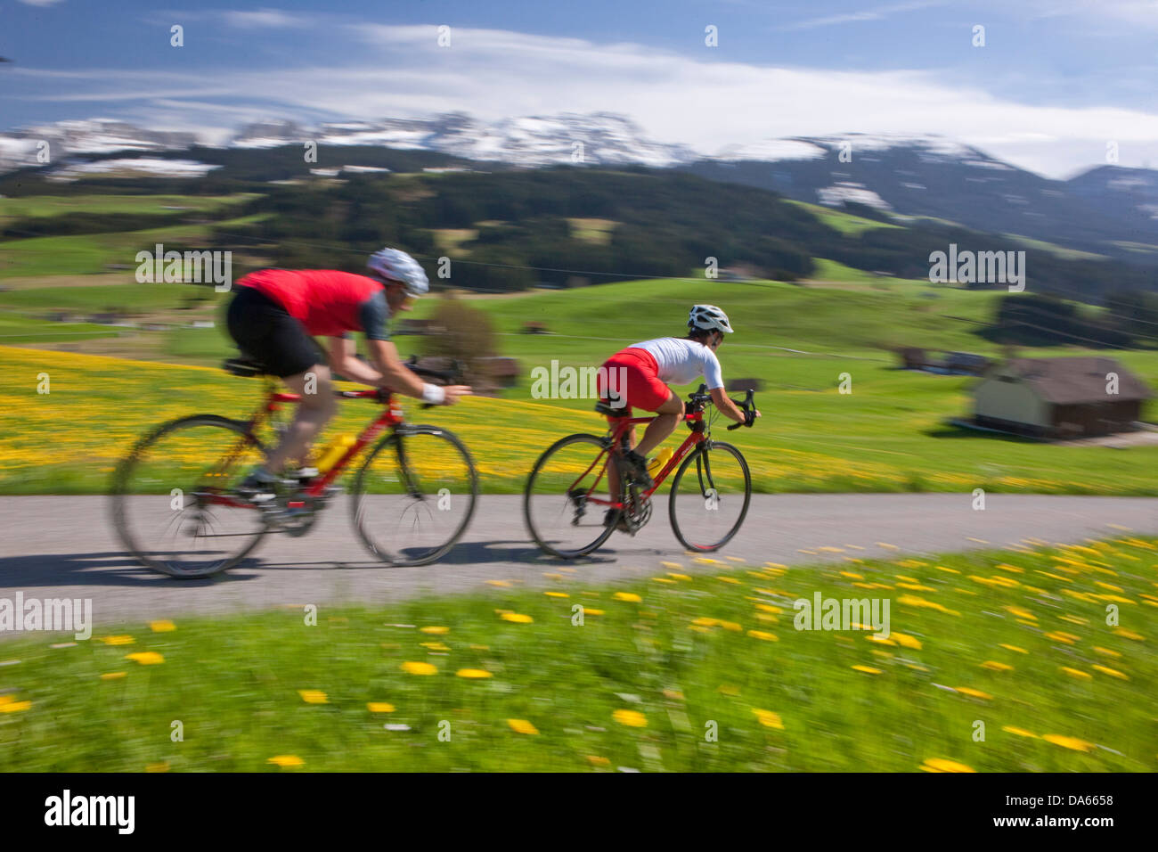 Radfahrer, Biker, Appenzell Bereich, Frühling, Fahrrad, Fahrräder, Fahrrad, Fahrrad fahren, Kanton Appenzell Innerroden, Alpstein, Sänt Stockfoto