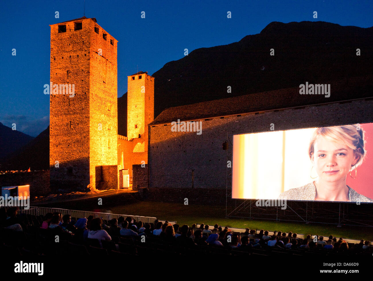 Open Air, Kino, Castello Grande, Bellinzona, Hochbau, Burg, Kanton, TI, Ticino, Südschweiz, Arrangemen Stockfoto