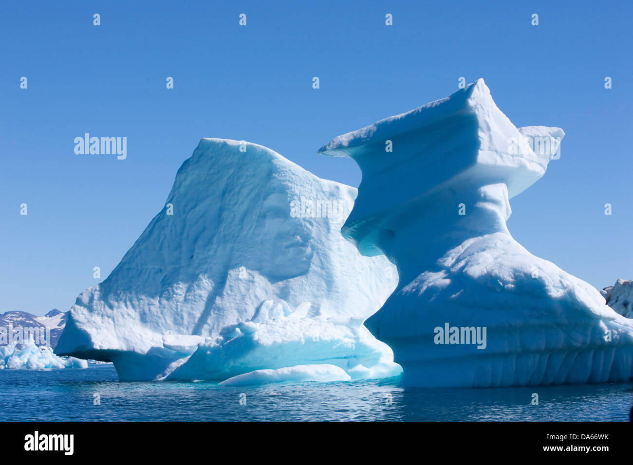 Eisberge, Grönland, Ostgrönland, Eis, Eisberg, Tassiilaq, Natur, Bildung, Gruppe, weiß, blau, kalt, Stockfoto