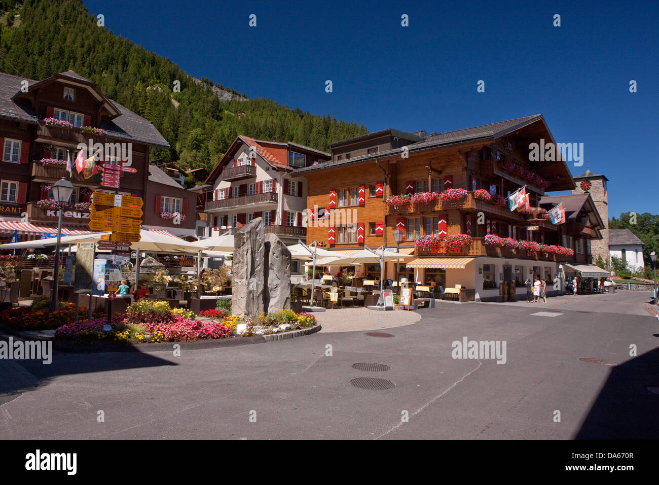 Adelboden, Berg, Berge, Kanton Bern, Berner Oberland, Dorf, Schweiz, Europa, Chalets Stockfoto