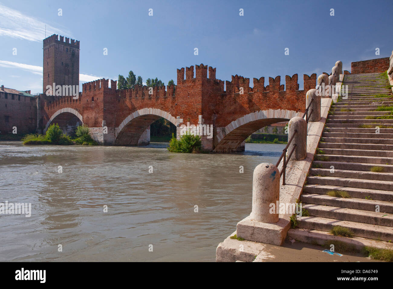 Castelveccio, Ponte Scaligero, Verona, Adige, Panorama, Stadt, Stadt, Italien, Europa, Brücke, Fort Stockfoto