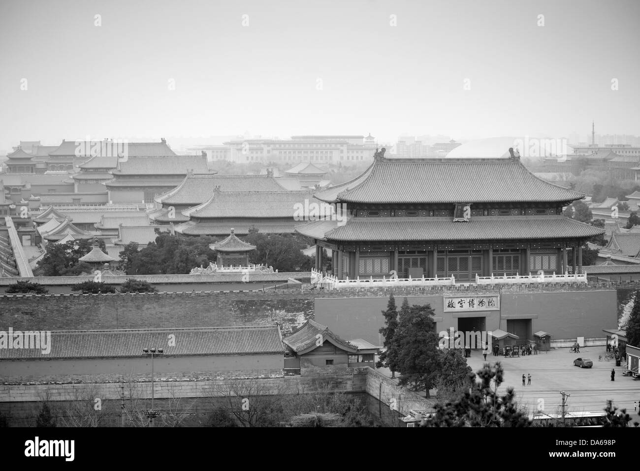 Luftaufnahme des Imperial Palace in schwarz und weiß in Peking, China. Stockfoto