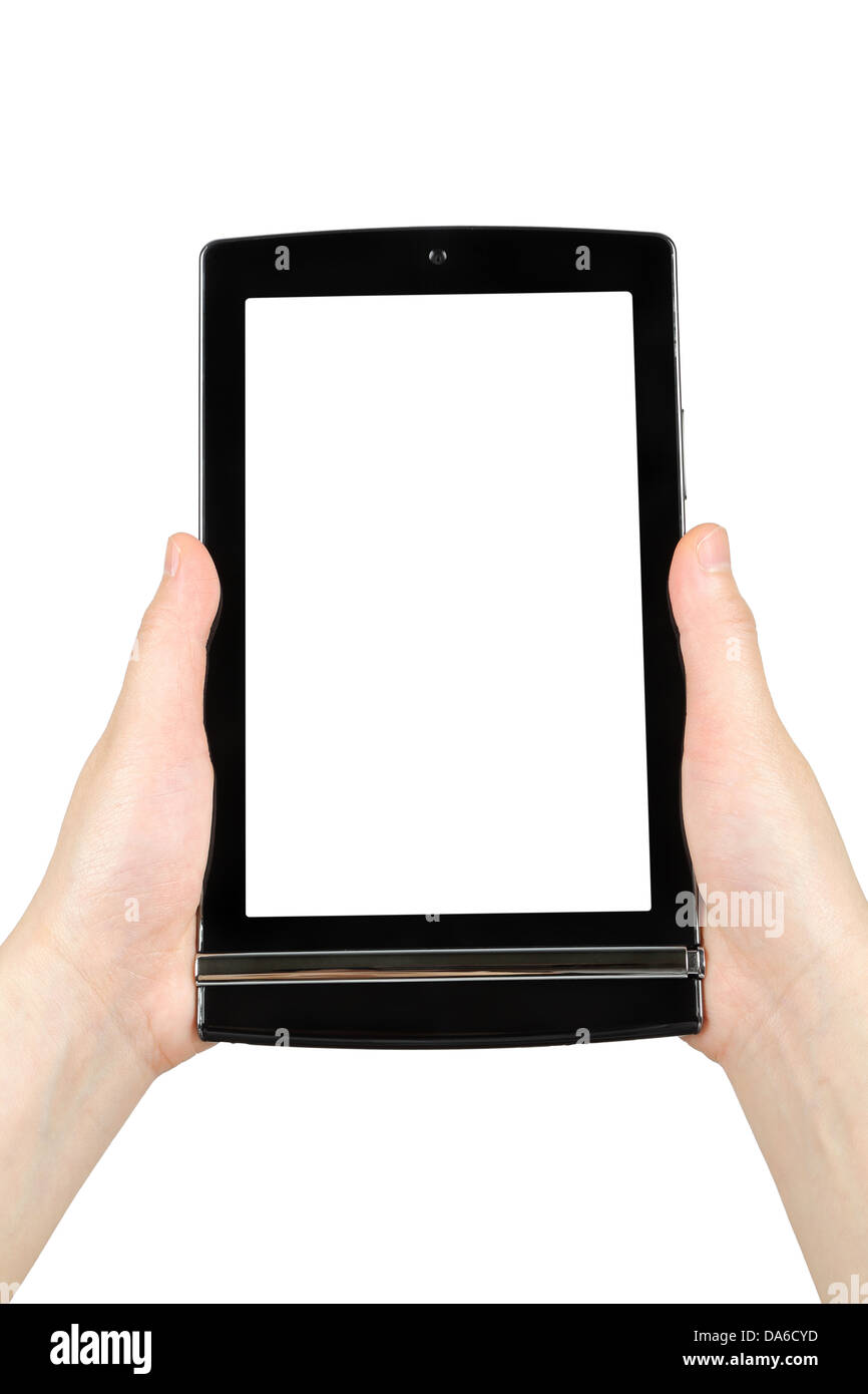 Hände halten Touch Screen Tablet-pc mit Bildschirm Stockfoto