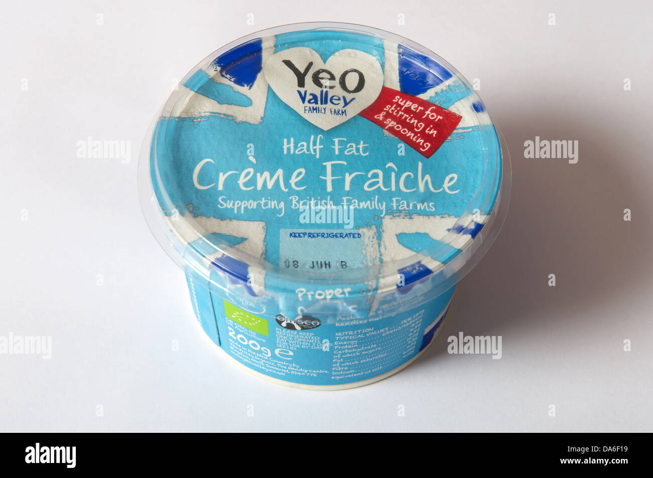 Yeo Valley Farm Familie die Hälfte Fett Creme fraiche Stockfoto