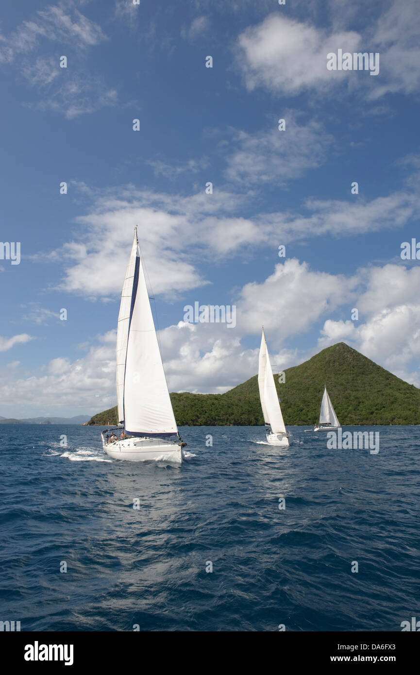 BVI, Boote, Britische Jungferninseln, Virgin Islands, British Virgin Islands, Insel, Insel, Tortola, Karibik, Meer, Segelboot, sa Stockfoto