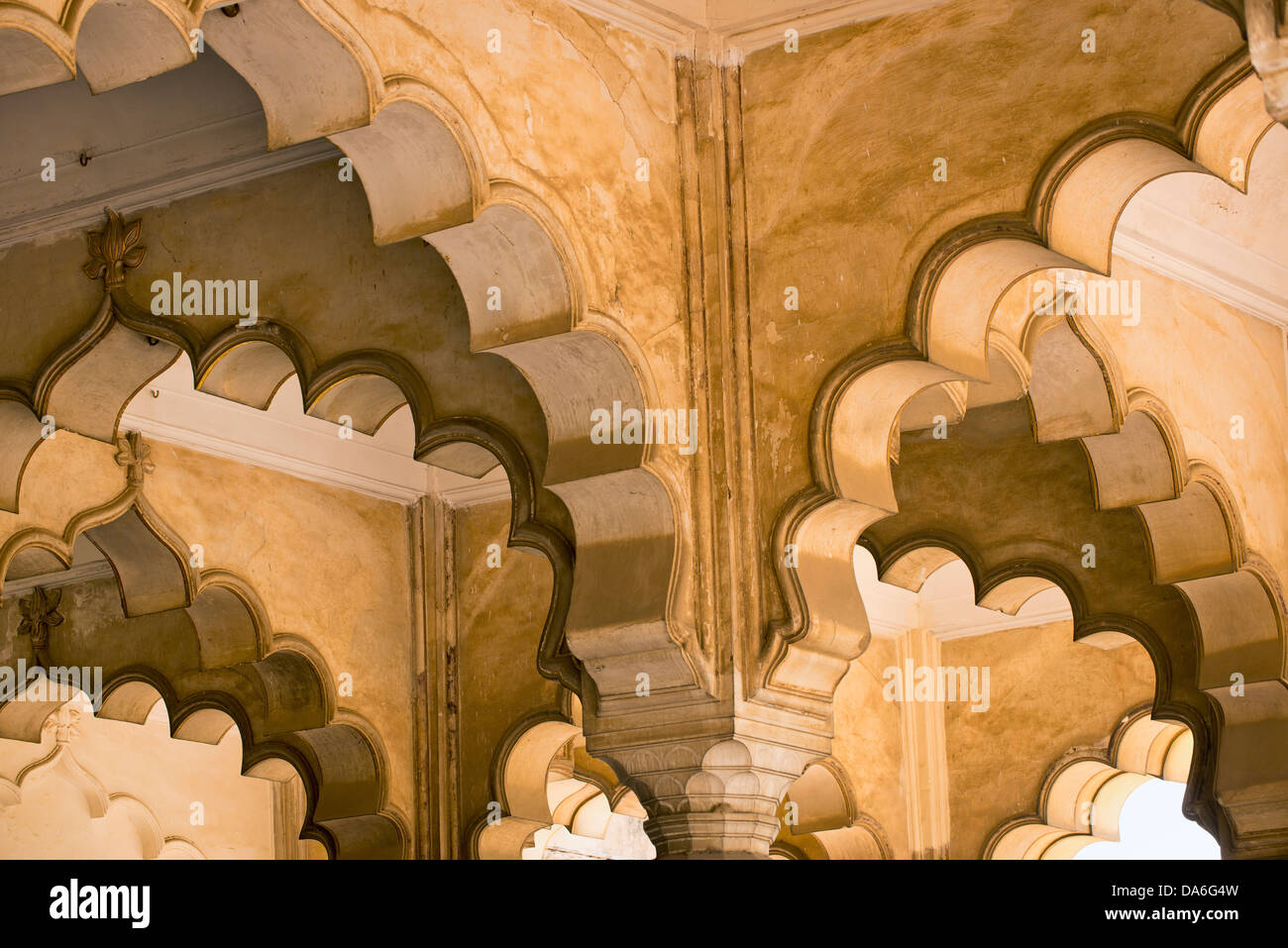 Detail, Bögen im Publikum Hall des Diwan-i-Aam, Rotes Fort Stockfoto