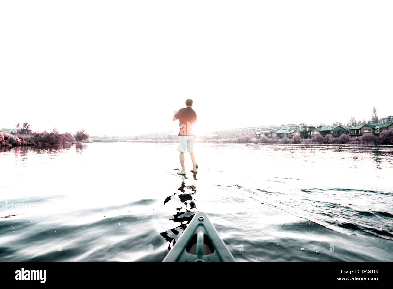 USA, USA, Amerika, Oregon, Mann, Sport, Wasser, Fluss, Surfbrett, Paddeln Stockfoto