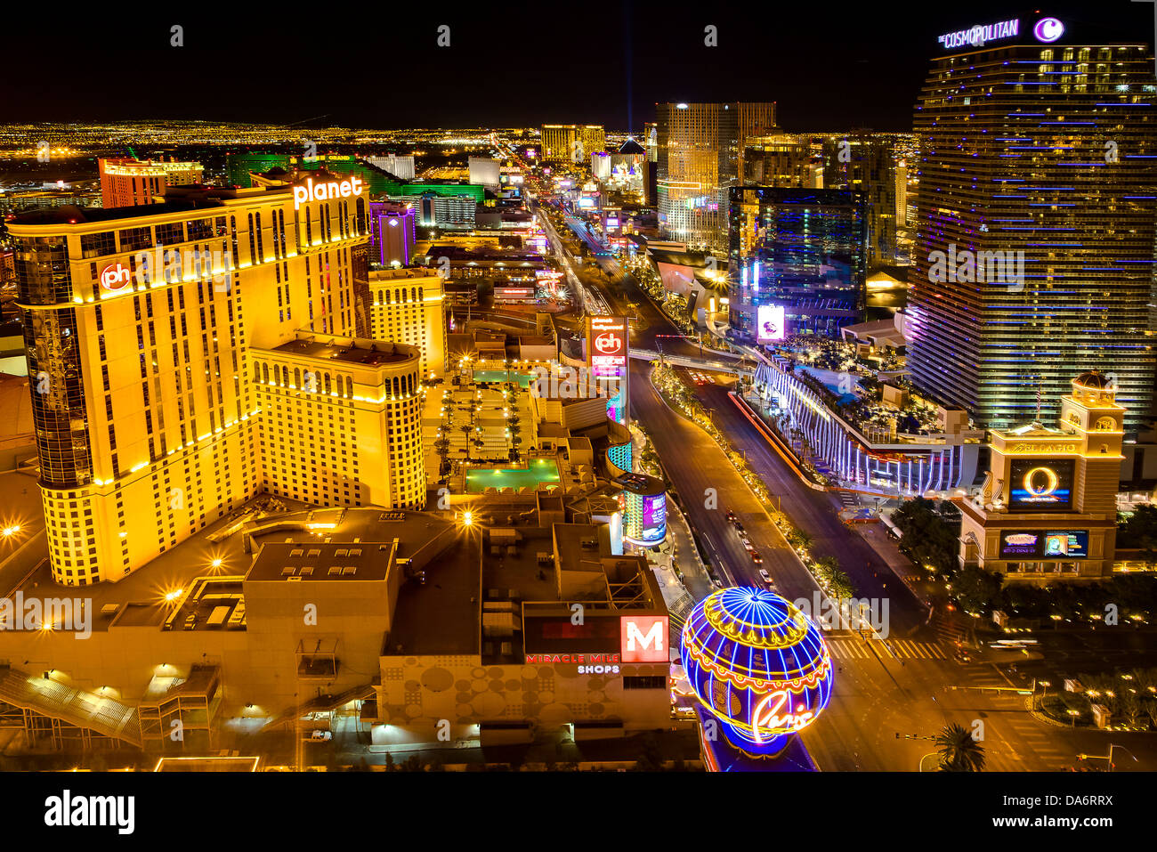 USA, USA, Amerika, Nevada, Las Vegas, Streifen, Stadt, urban, Tourist, Nacht, Langzeitbelichtung, Stadt der Sünde, Planet Hotel, Co Stockfoto