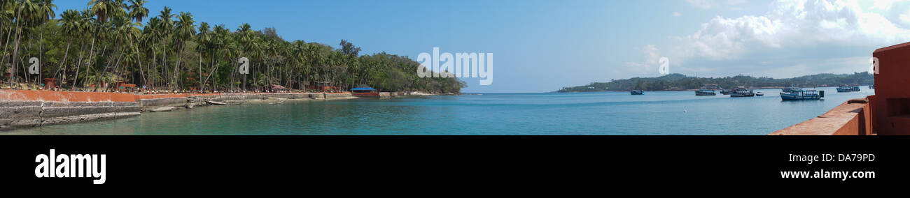 Panoramablick auf Meer, Ross Island, Port Blair, Andamanen Bezirk, Andamanen, Andaman und Nicobar Inseln, Indien Stockfoto