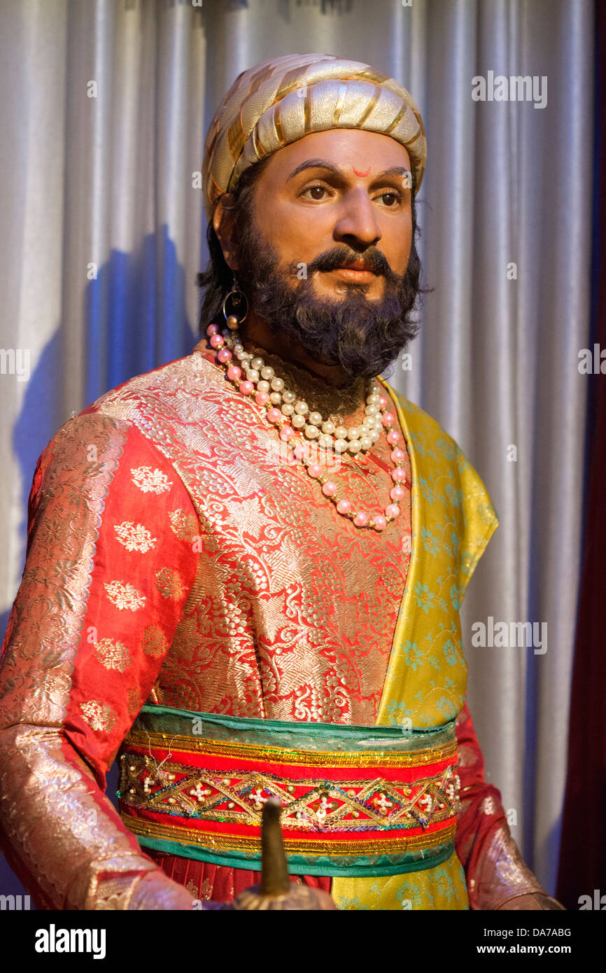 Ein Wachsmodell von Chattrapati Shivaji Maharaj, ein Krieger-König von Maharashtra, die Moguln in Lonavala Wachsfigurenkabinett besiegte Stockfoto