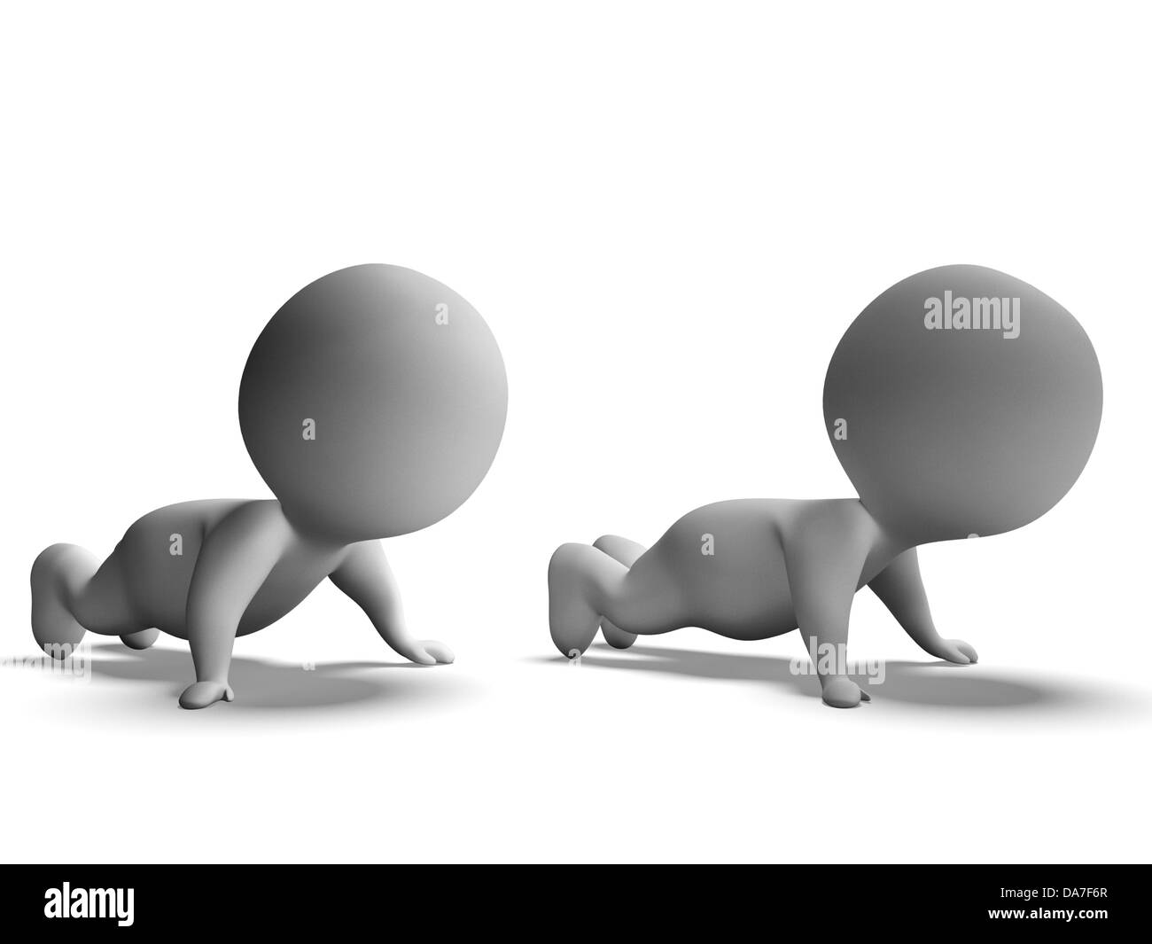 Push-Ups oder Pressups Wesen von 3D-Charakteren getan Stockfoto