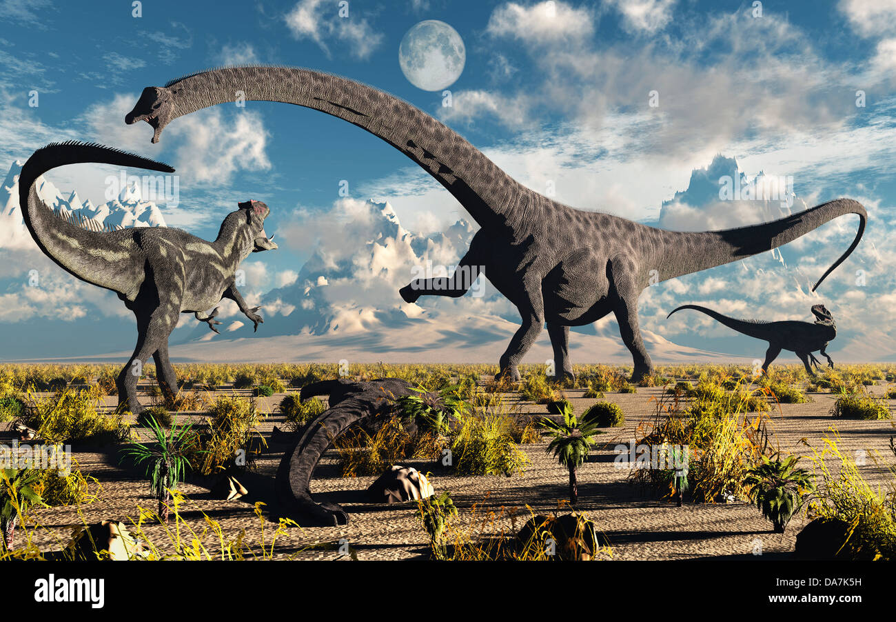 Diplodocus & Allosaurus Konfrontation Stockfoto