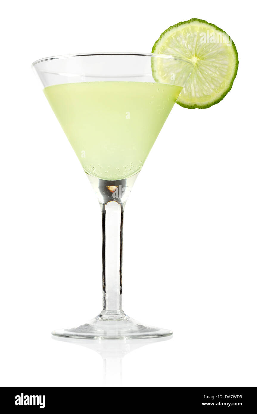 Margarita Glas mit Kalk isoliert auf weißem Hintergrund Stockfoto