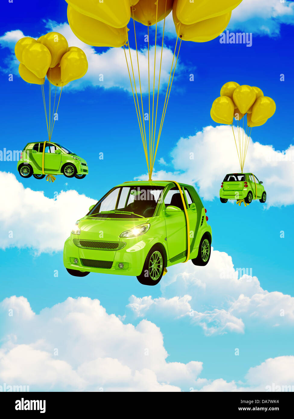 Grünes Auto mit gelben Ballons Stockfoto