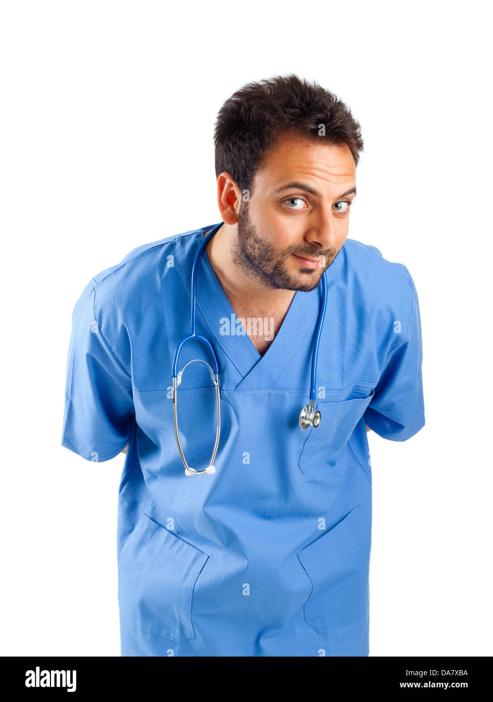 Krankenpfleger Porträt auf weißem Hintergrund Stockfoto