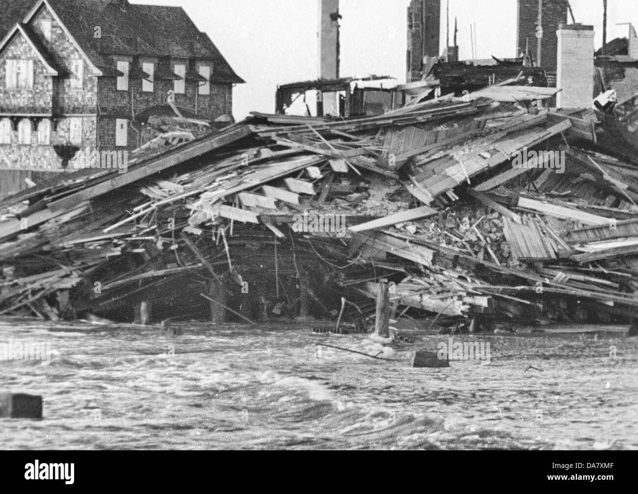 Beschädigte Gebäude auf New Jersey Shore nach Hurrikan von 1938 Stockfoto