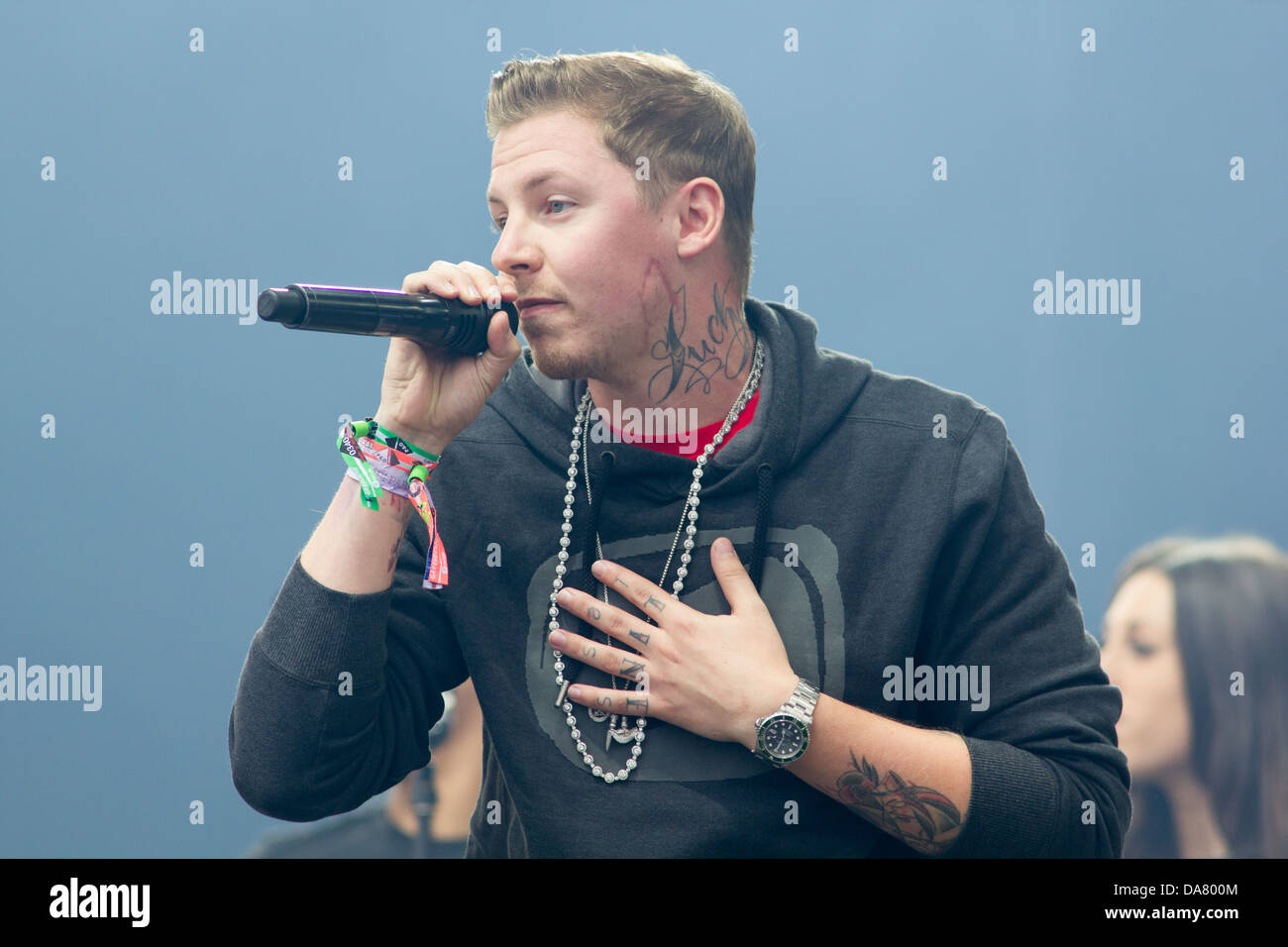 Professor Green auf dem Glastonbury Festival 2013 durchführen. Somerset, England, Vereinigtes Königreich. Stockfoto