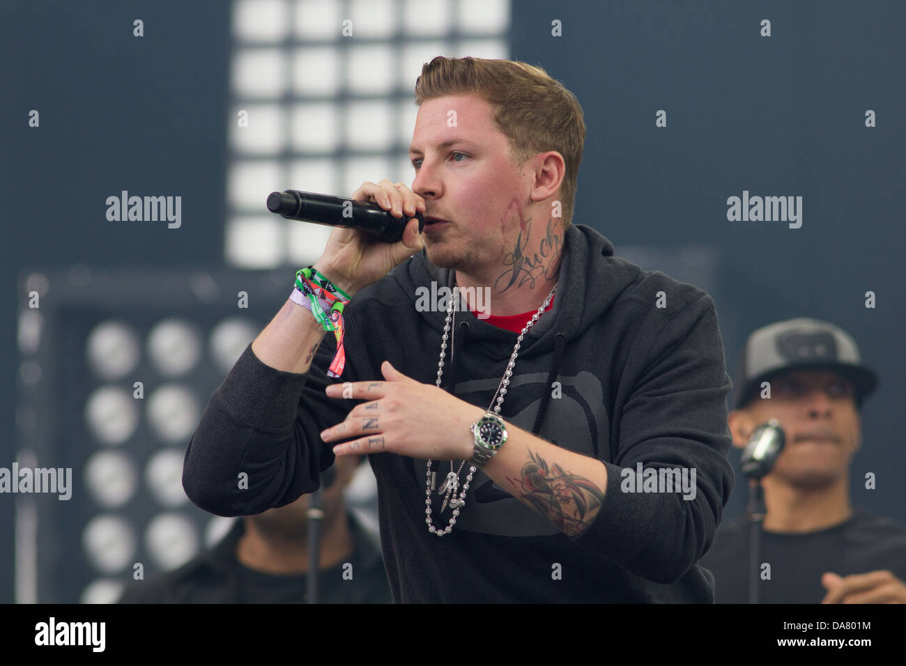 Professor Green auf dem Glastonbury Festival 2013 durchführen. Somerset, England, Vereinigtes Königreich. Stockfoto